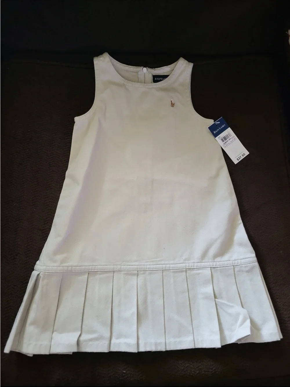 Ralph Lauren Girls' White Pleated Hem Dress